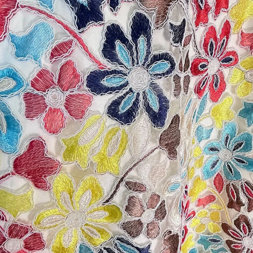 Eva Franco Anthropologie Women's Colorful Floral Embroidered Midi Skirt Size 10